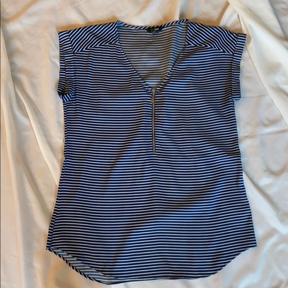 Express striped navy and white zip blouse